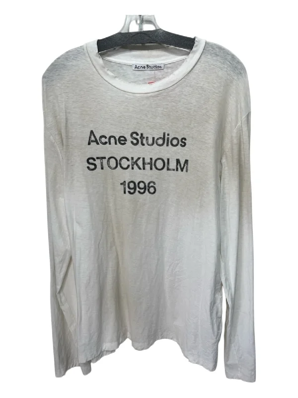 Acne Studios Size S White Cotton & Hemp Graphic Long Sleeve distressed Top