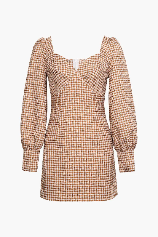 Check Print Bust Long Sleeve Mini Dress