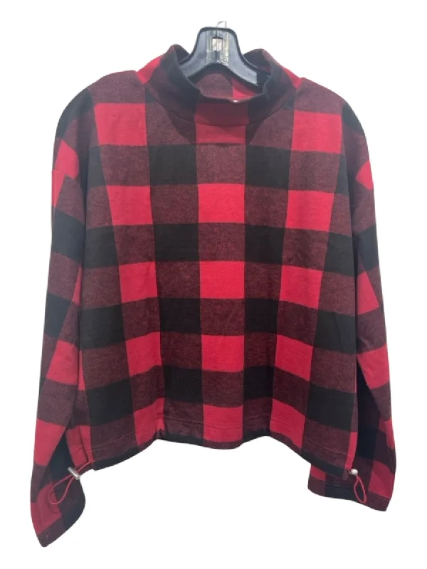 BB Dakota Size M Red Lens poly blend Plaid Mock Neck Long Sleeve Top