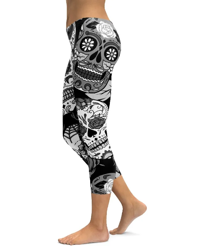 Black & White Sugar Skull Capris