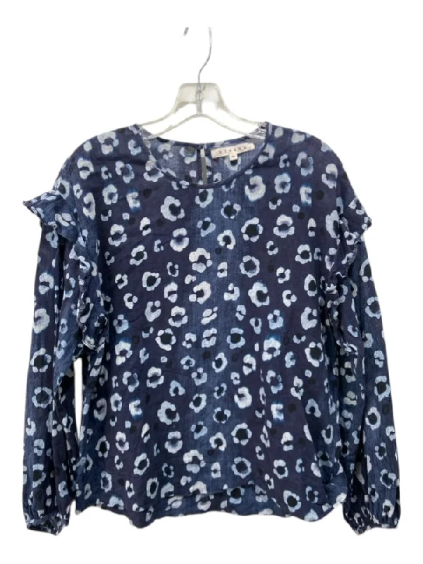 XiRENA Size M Navy Blue Print Cotton Animal Print Abstract Long Sleeve Top