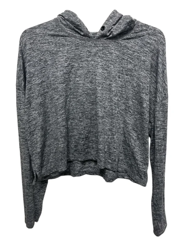 Athleta Size S Gray & Black Polyester Heathered Hood Long Sleeve Crop Top