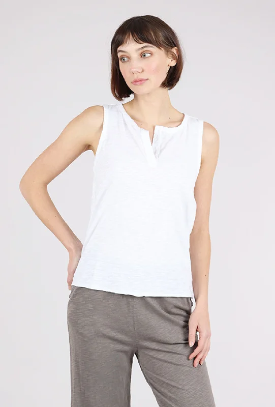 Split-Neck Henley Tank, White