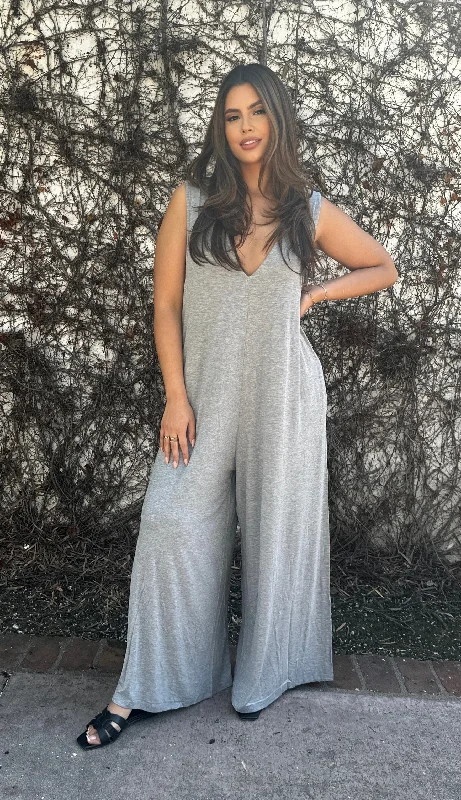 Leah Wide Leg Jumpsuit - Heather Grey