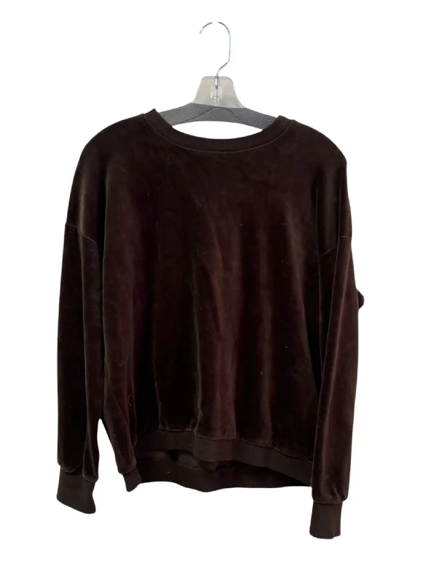 Vince Size S Chocolate Brown Cotton Blend Round Neck Long Sleeve Ribbed Hem Top