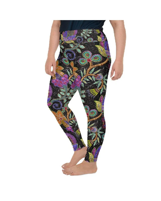 Faux Paillette Flower Plus Size Leggings