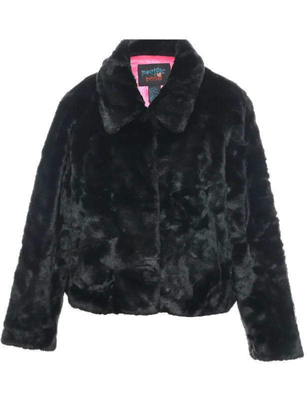 Black Faux Fur Coat - L