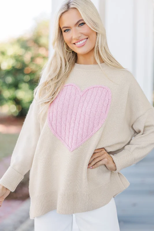 The Lovey Taupe Heart Sweater