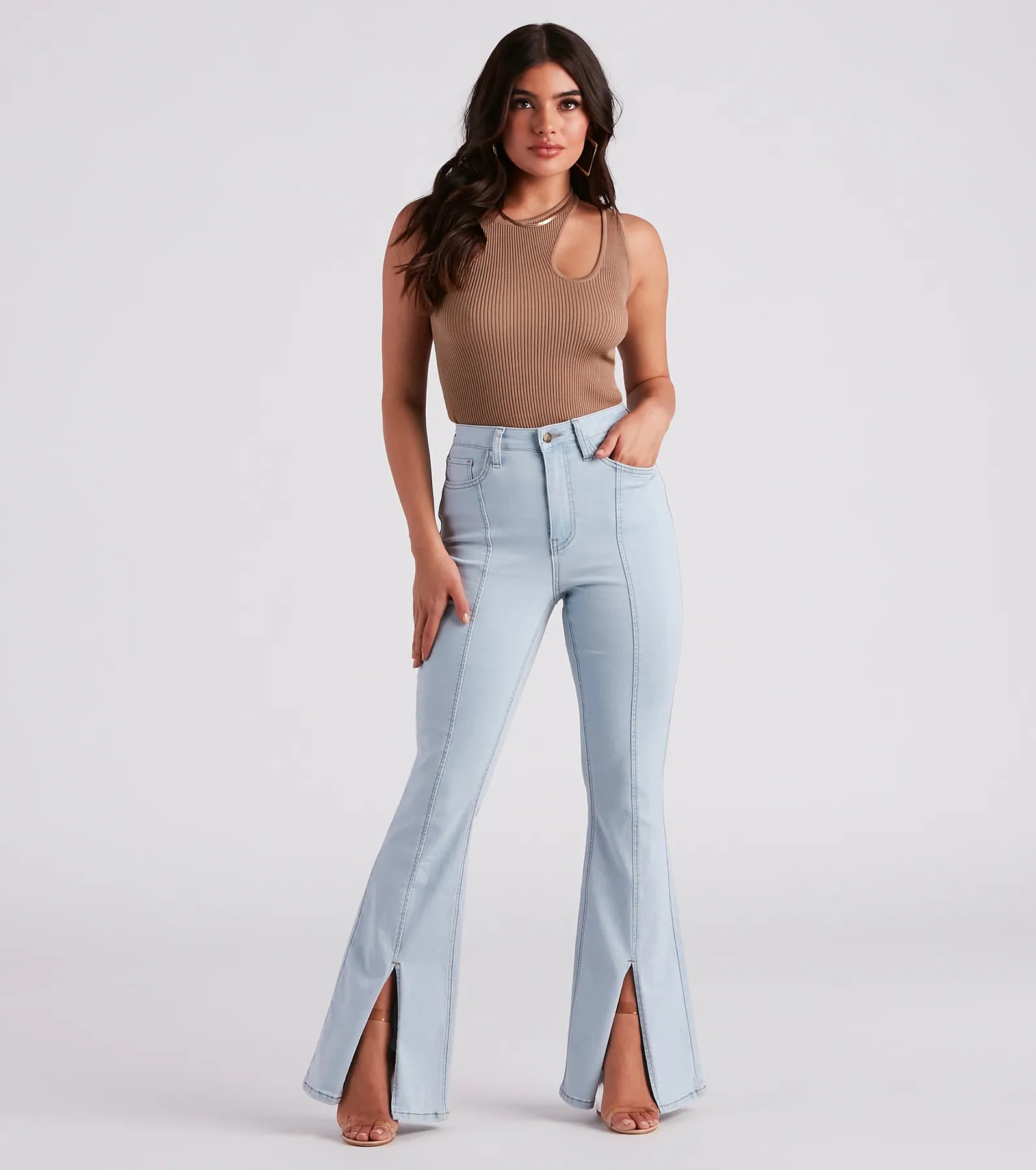 Bri High-Rise Split Hem Flare Jeans by Windsor Denim