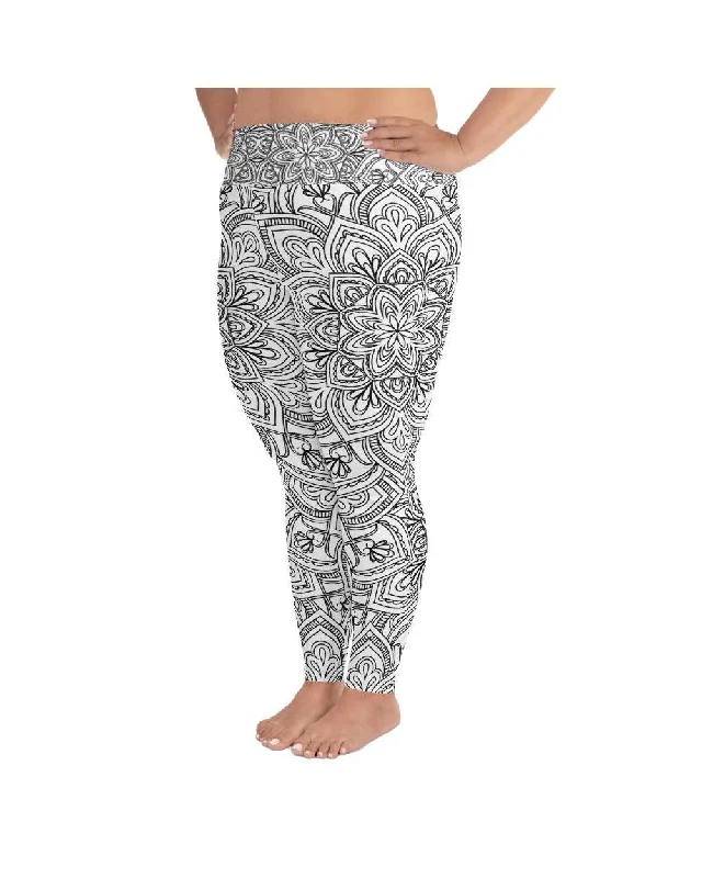 White & Black Mandala Plus Size Leggings