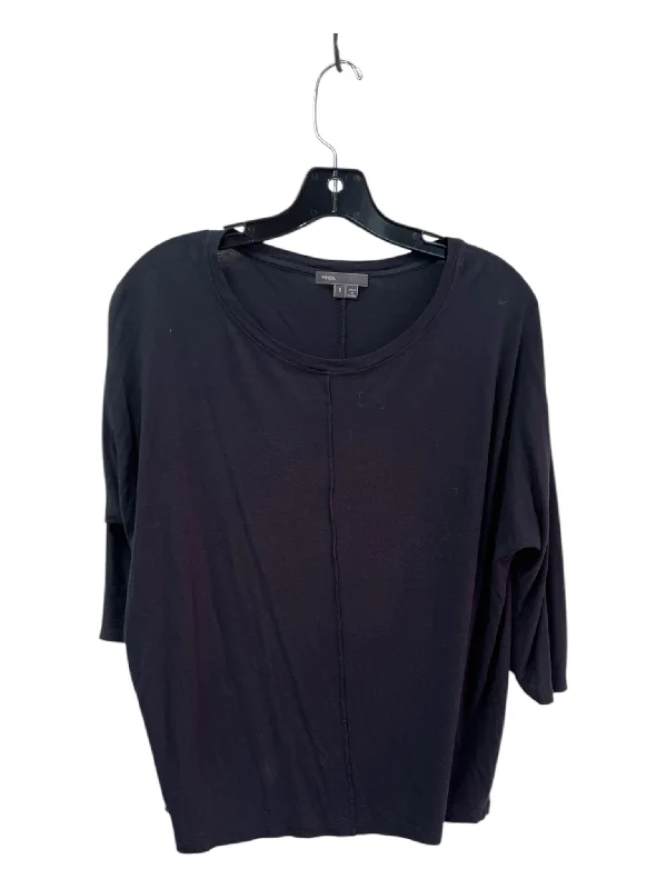 Vince Size S Navy Prima Cotton Long Sleeve Round Neck Heathered Flowy Top