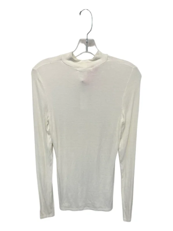 Pure Good Size S Cream Rayon Blend Mock Neck Long Sleeve Ribbed Top