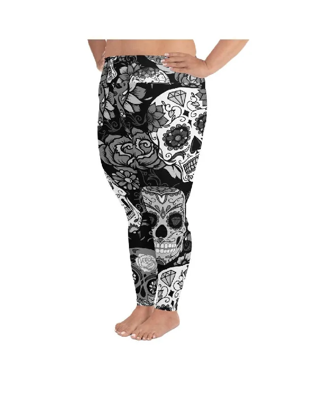 Black & White Sugar Skull Plus Size Leggings