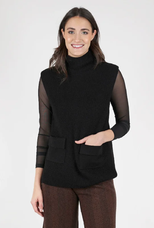 Turtleneck Pocket Vest, Black