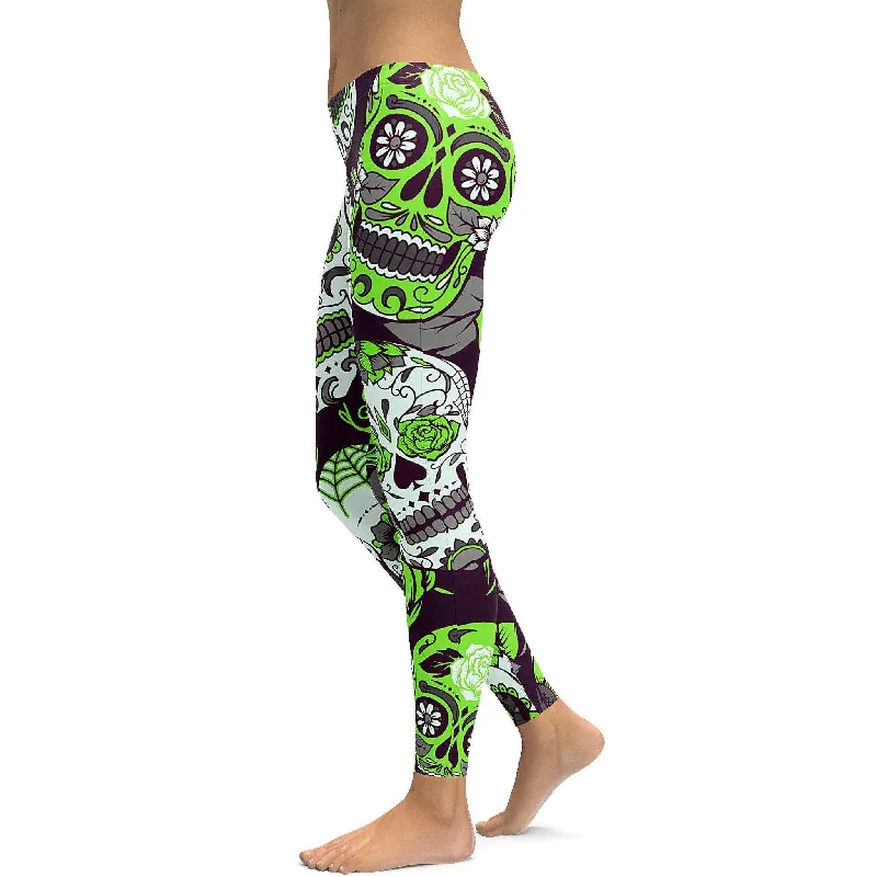 Lime Green Sugar Skull Leggings