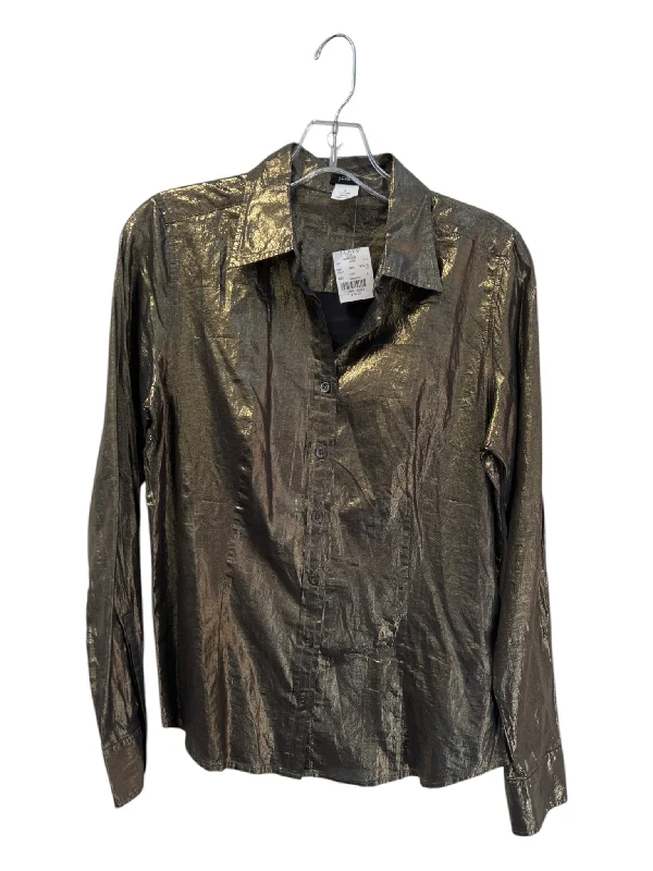 J Crew Size 6 Dark Champagne Missing Fabric Tag Button Down Shiny Collared Top