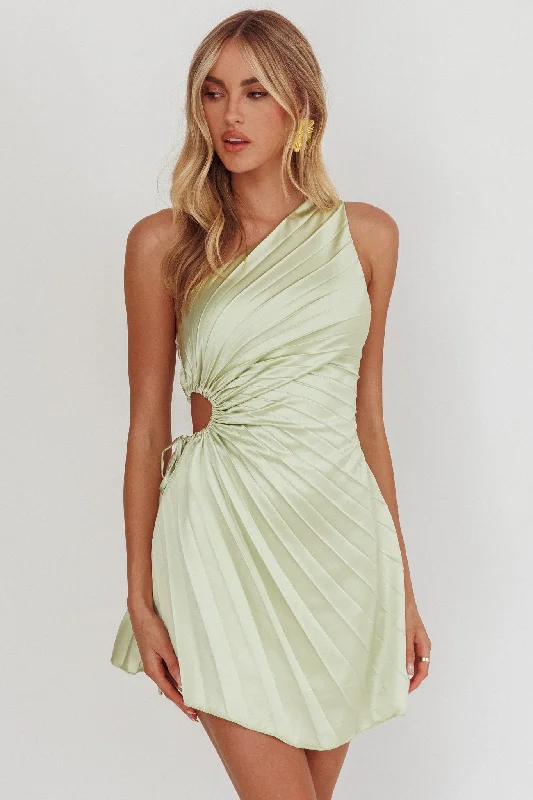 Glow Ray One-Shoulder Pleat Dress Apple