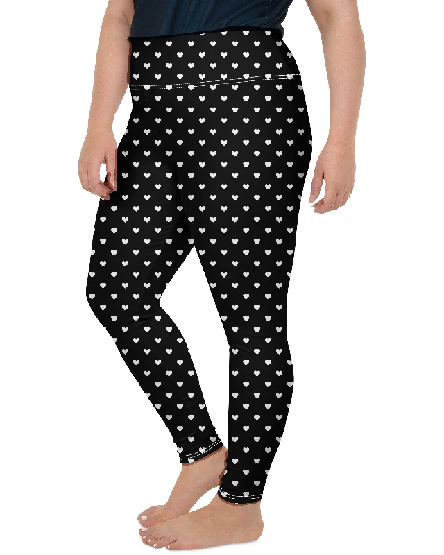 White Mini Heart Black Plus Size Leggings