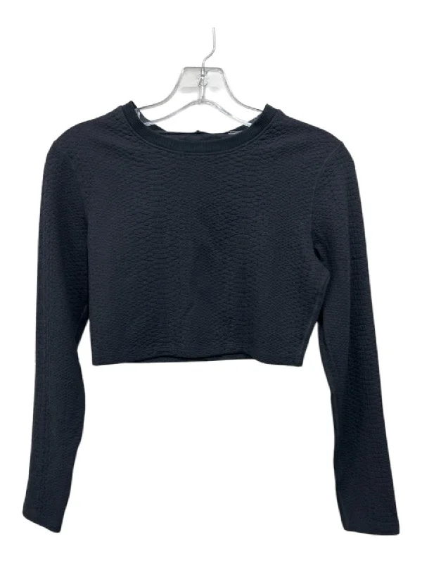 Gigi C Size M Black Polymide Blend Crop Textured Long Sleeve Scoop neck Top