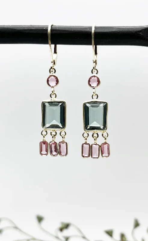 Green And Pink Quartz Fringe Earrings