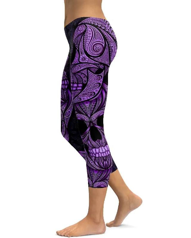 Purple Ornamental Skull Capris