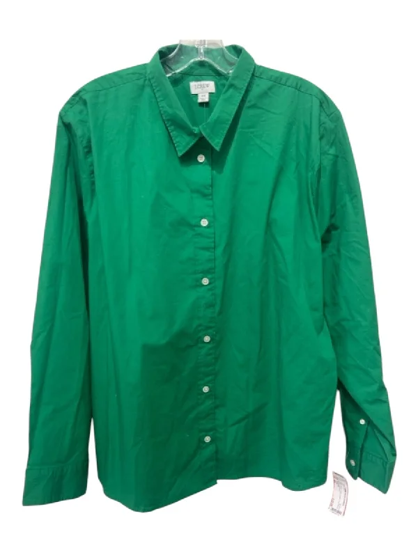 J Crew Size 2X Green Cotton Collar Long Sleeve Button Top