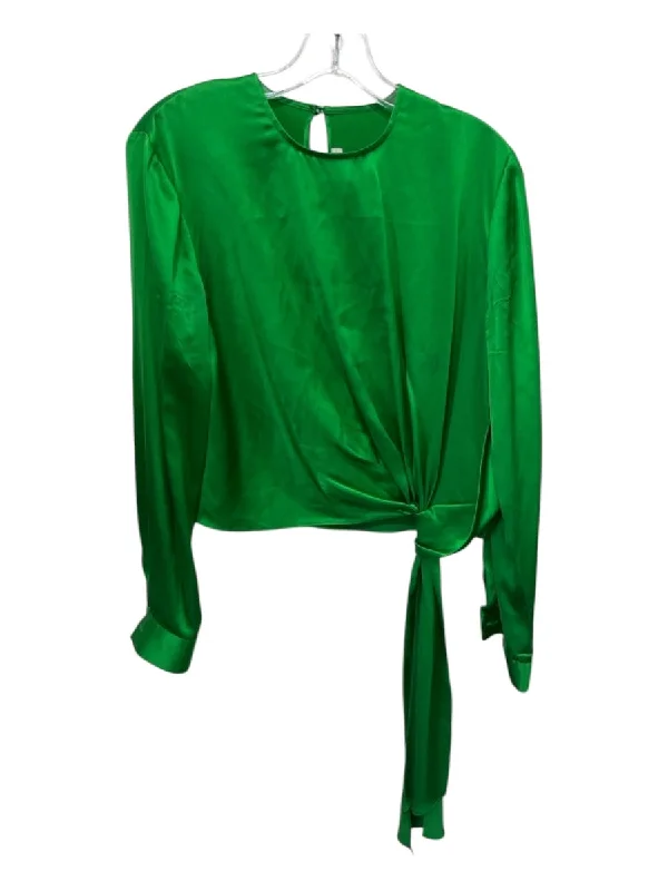 Michelle Mason Size 4 Green Silk Long Sleeve Knot Detail Back Keyhole Top