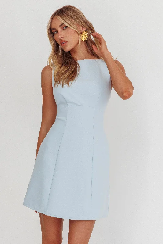 Shannon Boat Neck Sleeveless Mini Dress Light Blue