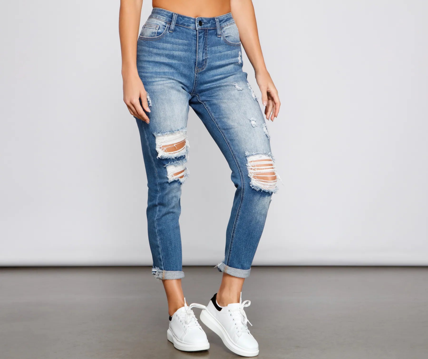 Amanda High-Rise Destructed Cuffed Boyfriend Jeans