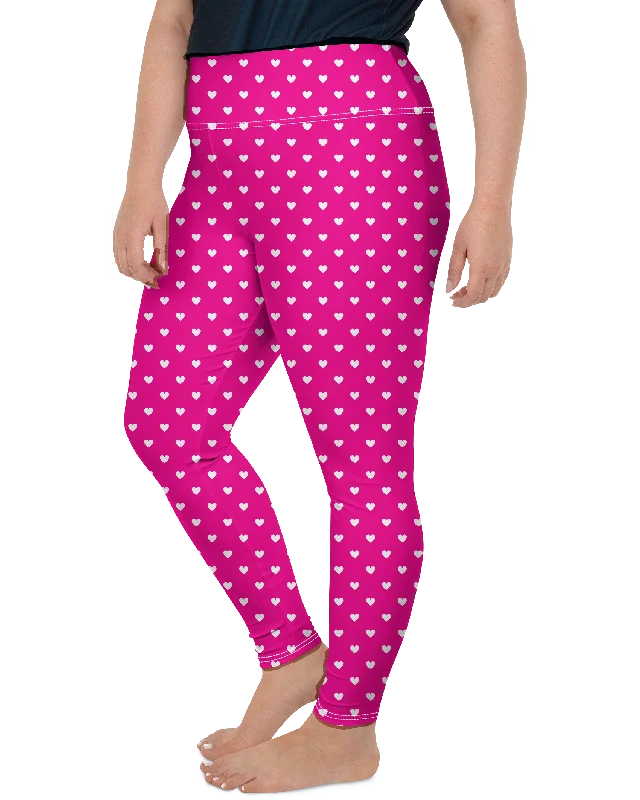 White Mini Hearts Pink Plus Size Leggings