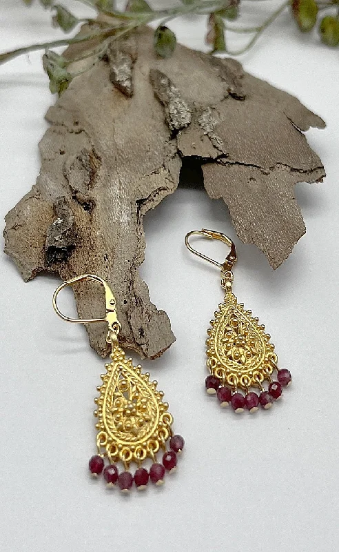 Gold Filagree And Tourmaline Earrings