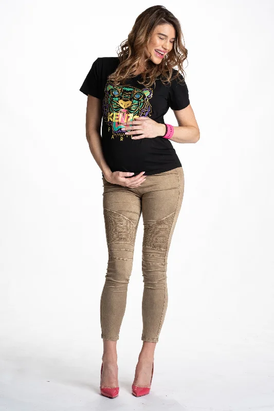 Desert Khaki Moto Maternity Leggings