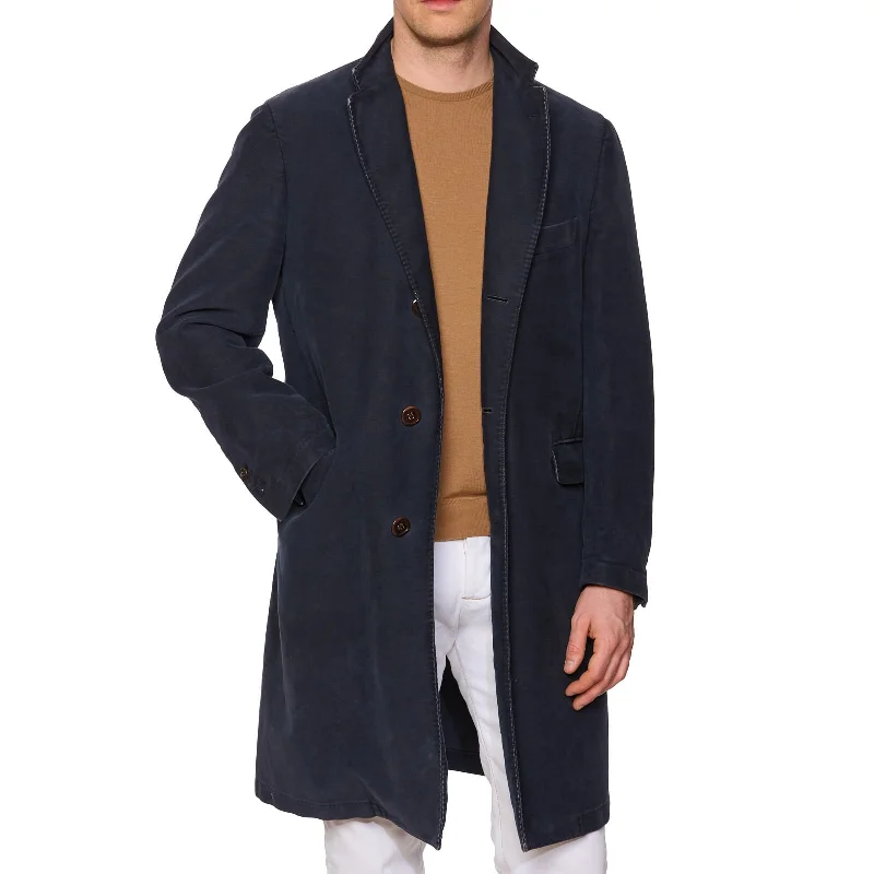 ETRO Milano Blue Moleskin Garment Dyed Cotton Coat EU 50 US 40