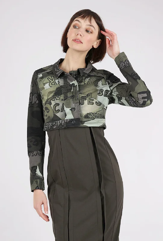 Cropped Stretch Twill Jacket, Jungle Multi