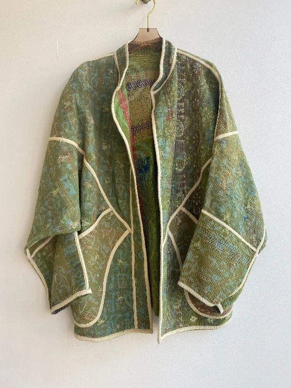 Reversible Ishani Quilted Jacket in Colors Olive, Blue & Lime, Mustard w/ Swirls