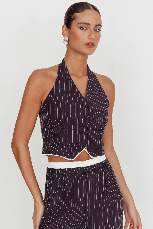 Lilija Pinstripe Halter Neck Vest Navy