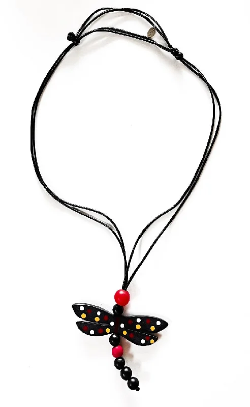 Dragonfly Necklace, Red/Black