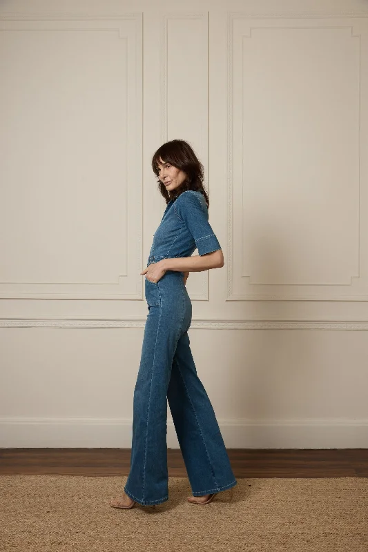 Cassandra The Flared Jumpsuit | Fawcett Blue [Blue Denim]