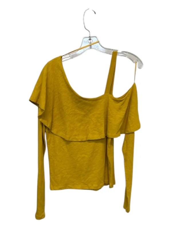 9 15 Size S Mustard Cotton Long Sleeve Asymetric Top