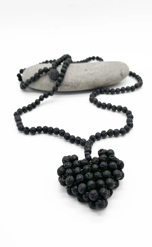 Lava Stone Heart Necklace, Black