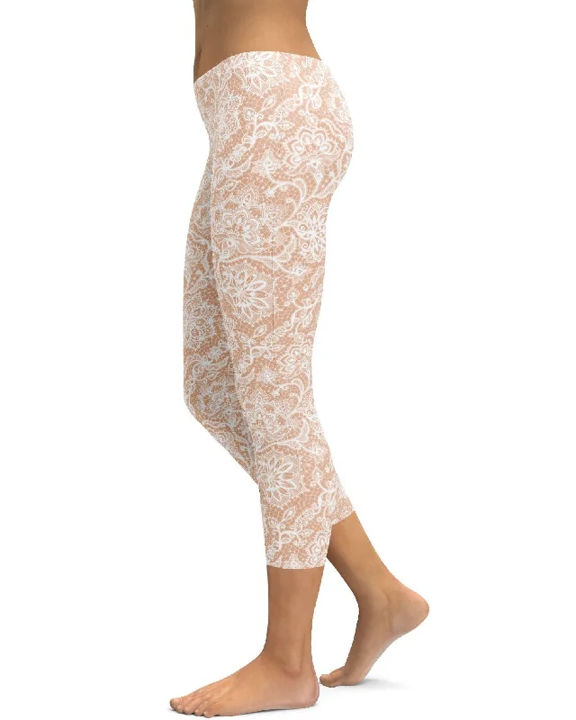 White Faux Lace Capris