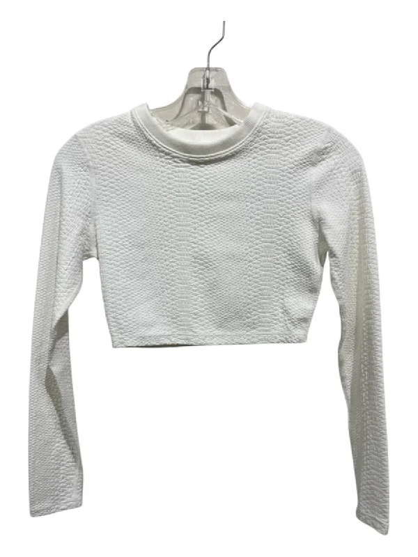 Gigi C Size XS White Polymide Blend Crop Textured Long Sleeve Scoop neck Top