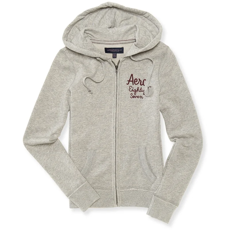 Aeropostale Womens Aero Eighty Seven Hoodie Sweatshirt, Grey, Large