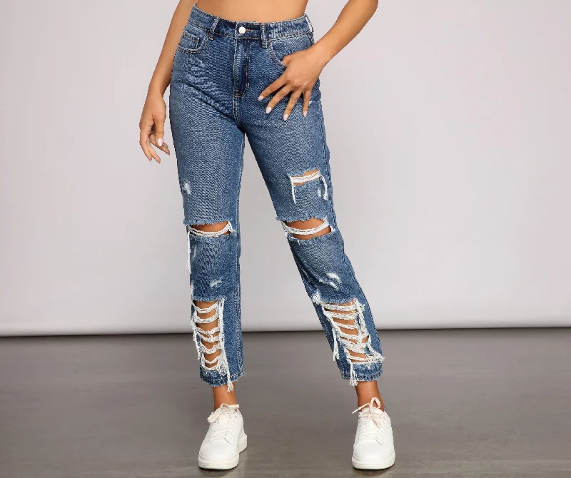 Classic Destructed Straight-Leg Jeans