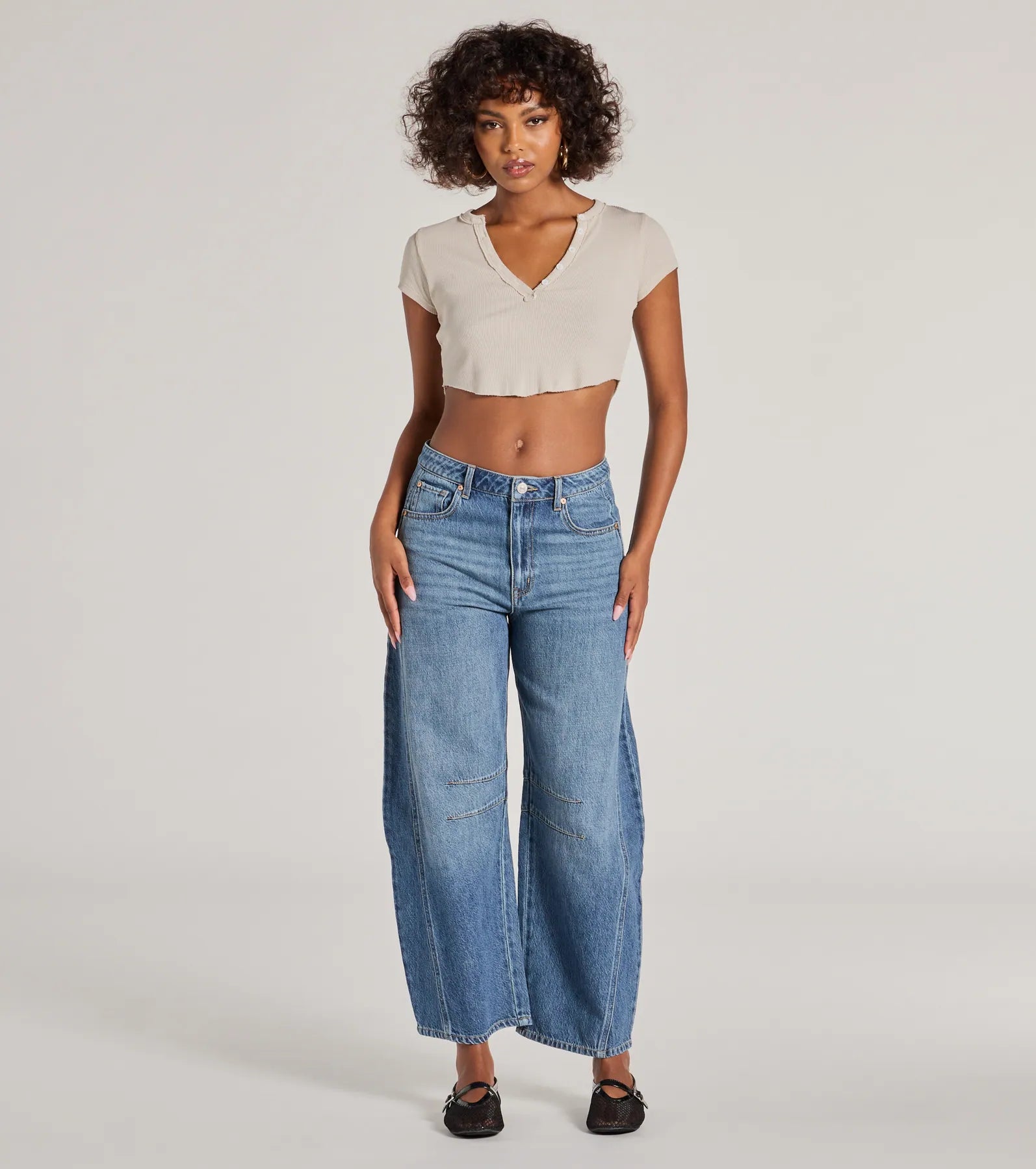 The Classic Mid-Rise Barrel Leg Denim Jeans